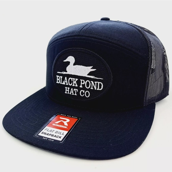 Black Pond Hat Co. Flat Bill Mesh Snapback Richardson 168 7 Panel Cap Hat - Picture 2 of 4